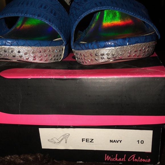 Micheal Antonio 10 royal Blue platform slides with bling NIB - Picture 8 of 16